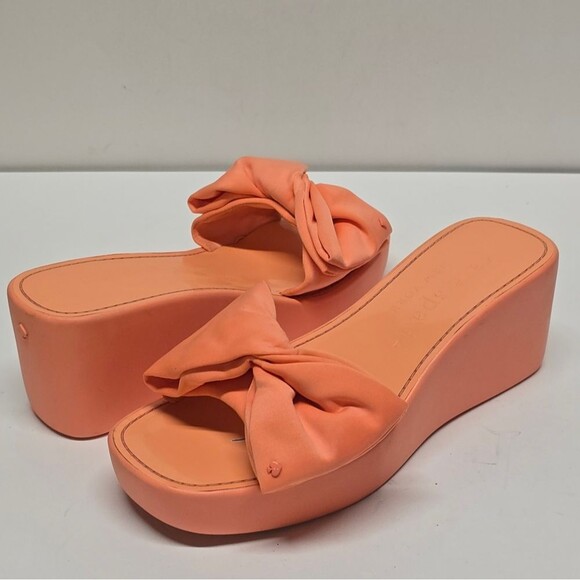 Kate Spade Bikini Wedge Platform Sandals Neoprene Peach Melon Ball 7 - Picture 1 of 9